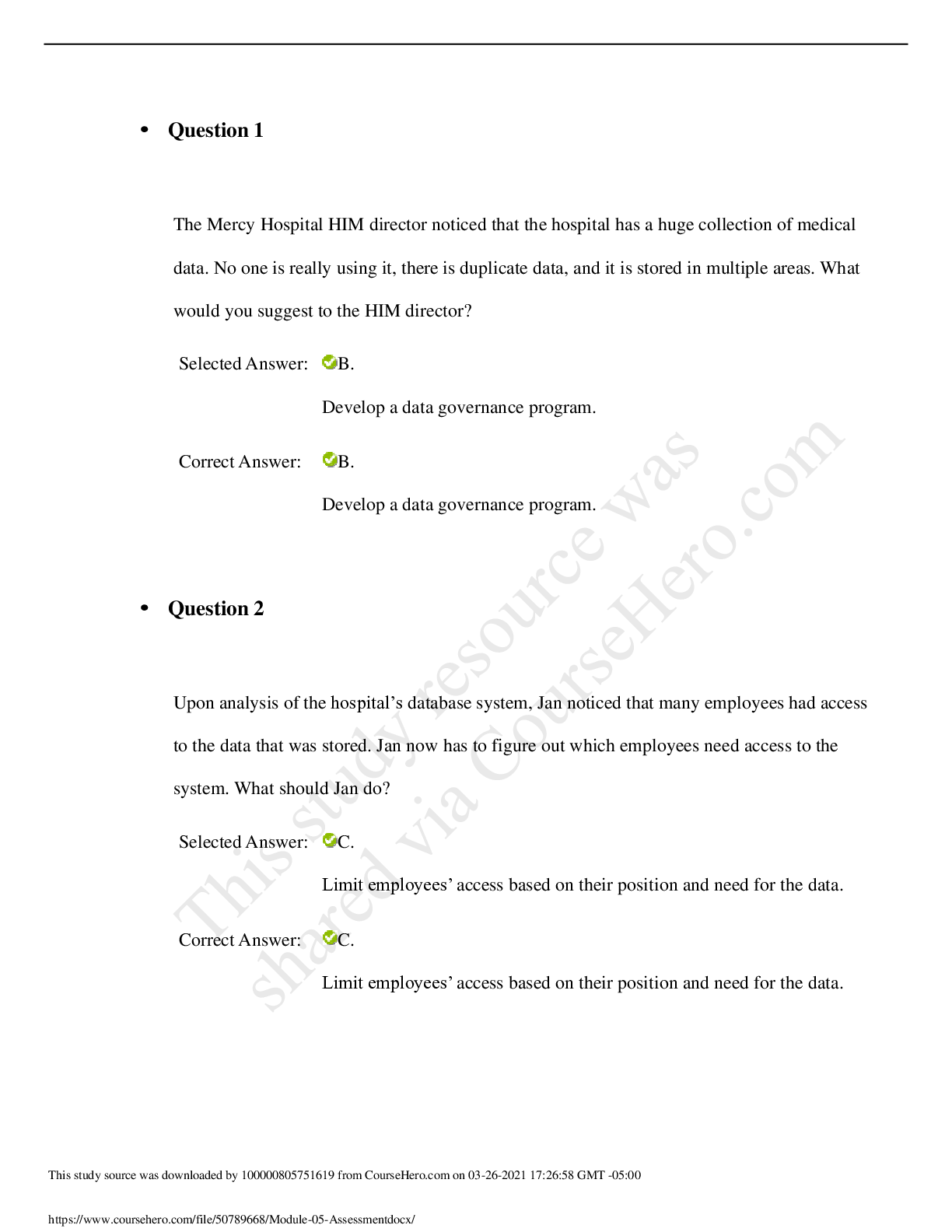 Preview of Rasmussen College - HIM 2588 Module 05 Assessment - Collecting, Storing, and Sharing Data